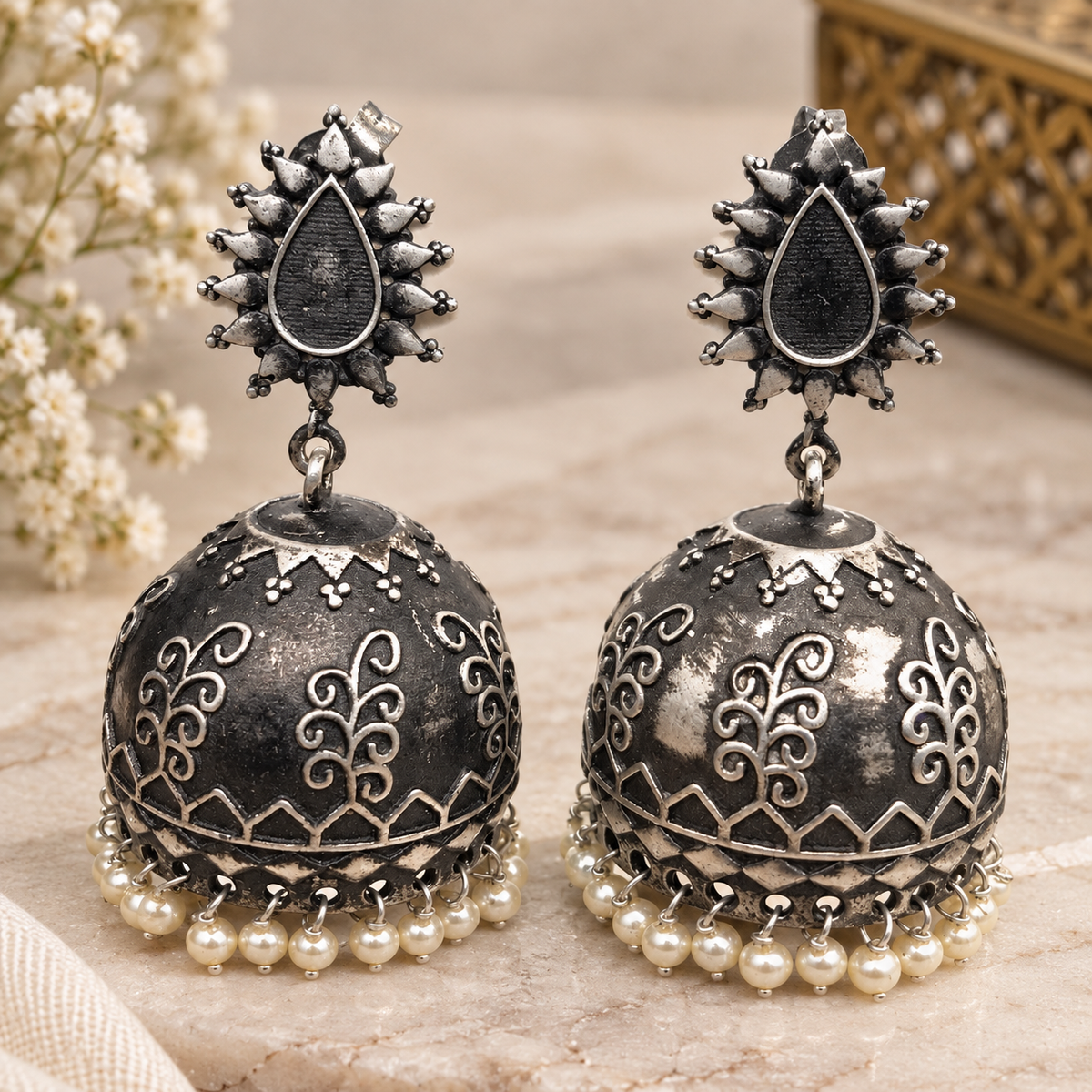 Unique Oxidized Silver Plated Earrings with Handmade Festival Jewelry EAR-1567