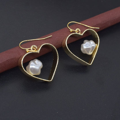 Baroque Pearl Earrings Stunning Heart Shape Gold Plated Fashion Jewelry EAR-10381
