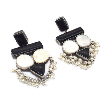 Black Onyx Mother of Pearl Statement Dangle Earrings Pearl Jewelry EAR-10457