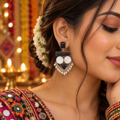 Black Onyx Mother of Pearl Statement Dangle Earrings Pearl Jewelry EAR-10457