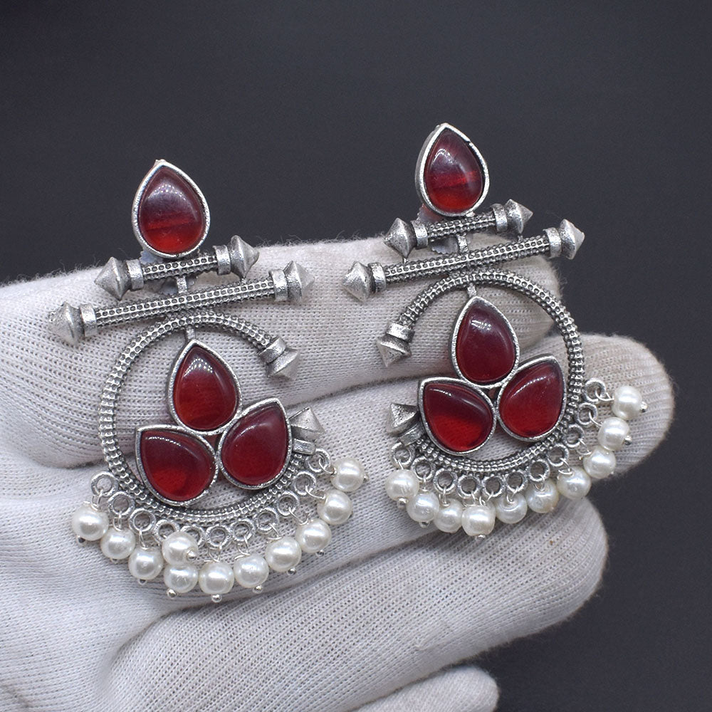 Oxidized Earrings Red Garnet Quartz Silver Plated Jewelry Gift EAR-10462