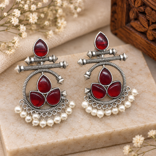Oxidized Earrings Red Garnet Quartz Silver Plated Jewelry Gift EAR-10462