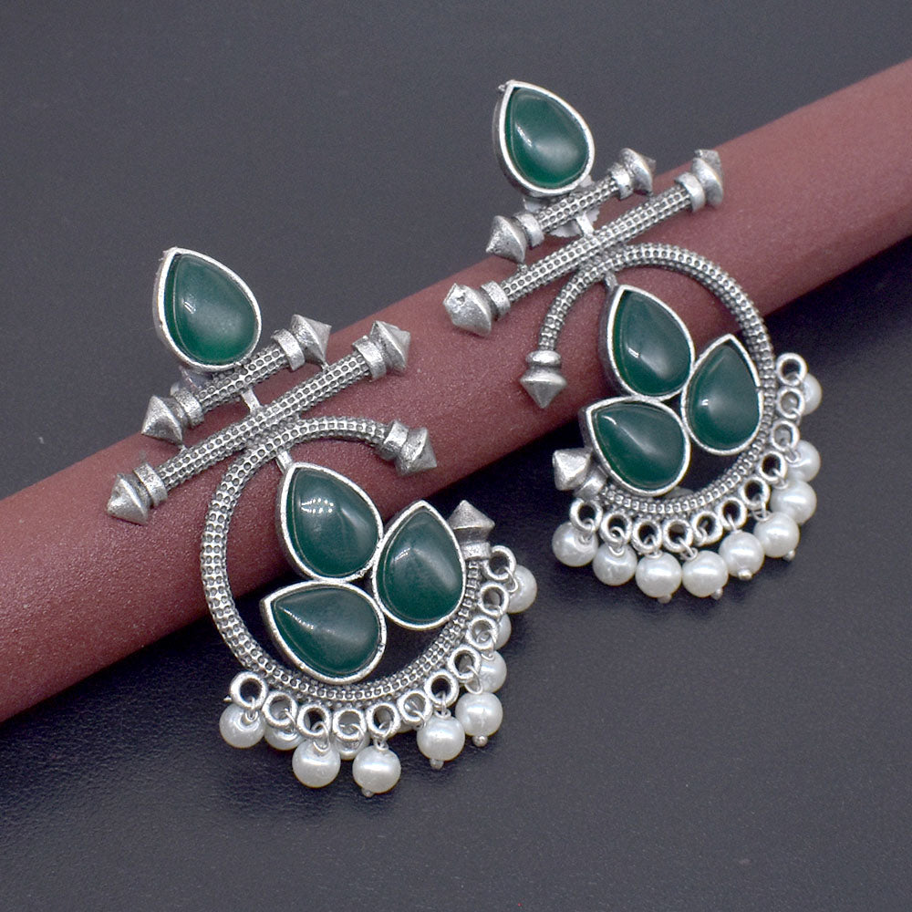 Elegant Chimes Earrings Green Onyx Antique Silver Oxidized Spiritual Jewelry EAR-10464