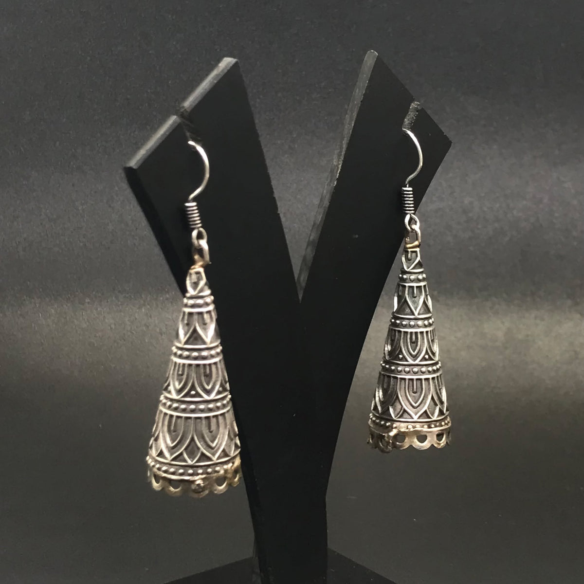 Oxidized Silver Long Drop Earrings Tribal Boho Statement Garba Jewelry EAR-10514