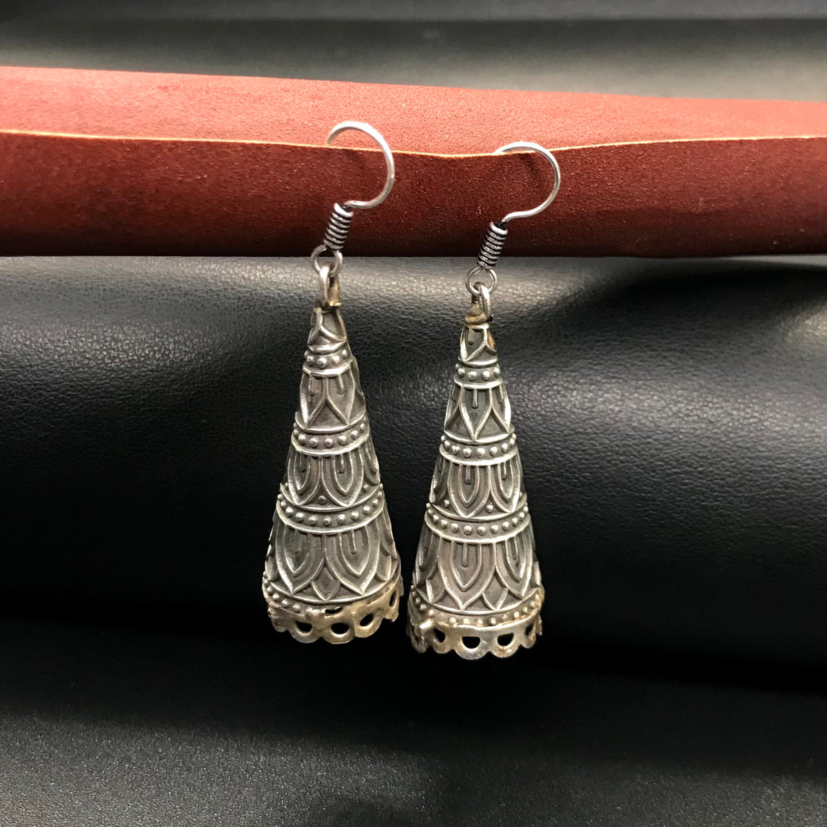Oxidized Silver Long Drop Earrings Tribal Boho Statement Garba Jewelry EAR-10514
