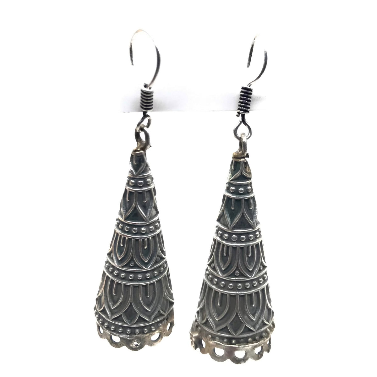 Oxidized Silver Long Drop Earrings Tribal Boho Statement Garba Jewelry EAR-10514