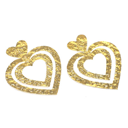 Oversized Golden Heart Earrings Wholesale Lot 4 Pcs Gold Plated Jewelry 2" EAR-10587