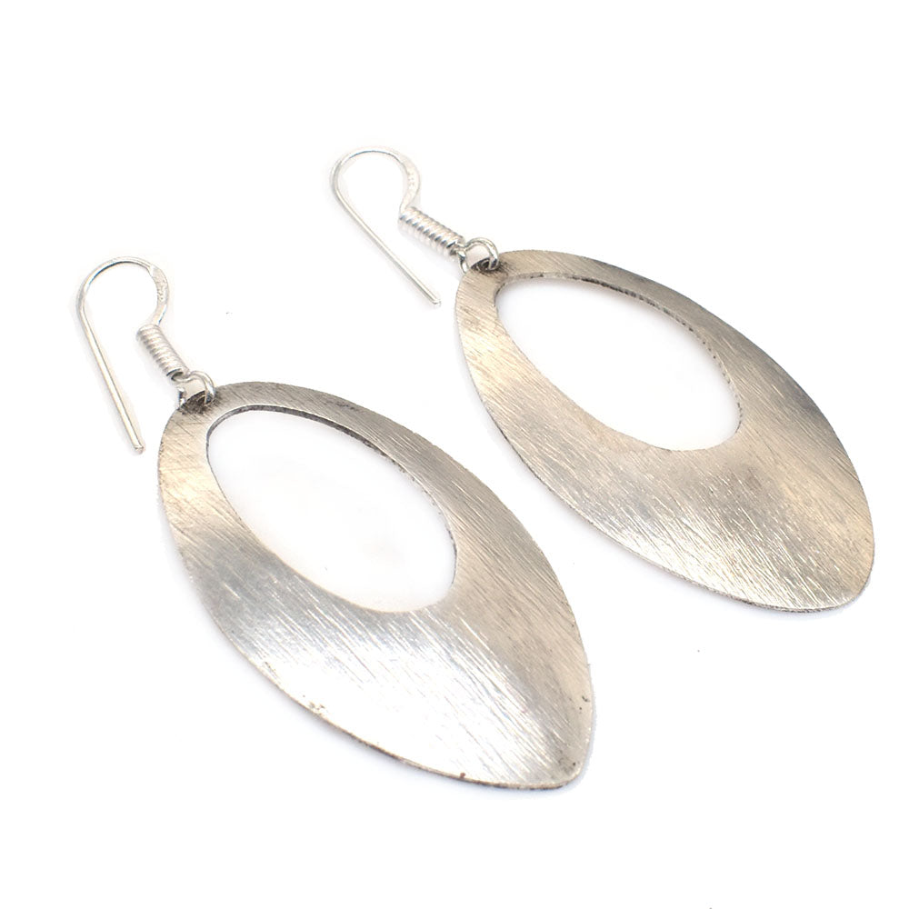 Silver Oval Dangle Earrings Minimal Boho Statement Jewelry for Women EAR-10600