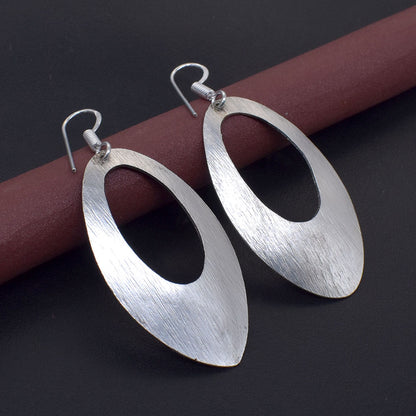 Silver Oval Dangle Earrings Minimal Boho Statement Jewelry for Women EAR-10600