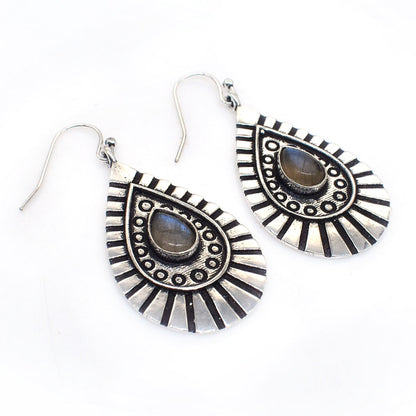 Labradorite Teardrop Earrings Silver Plated Boho Dangle Jewelry EAR-10601