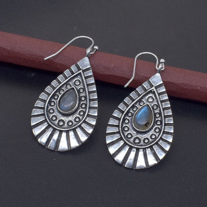 Labradorite Teardrop Earrings Silver Plated Boho Dangle Jewelry EAR-10601