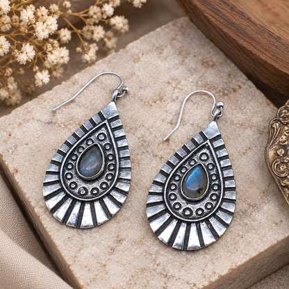 Labradorite Teardrop Earrings Silver Plated Boho Dangle Jewelry EAR-10601