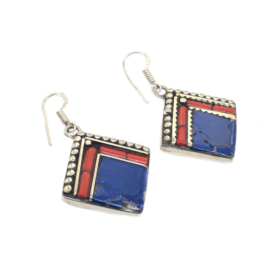Blue Lapis Lazuli Nepalese Earrings Tibetan Fashion Jewelry Mother's Day EAR-10692