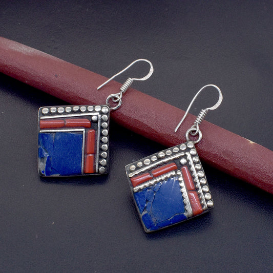 Blue Lapis Lazuli Nepalese Earrings Tibetan Fashion Jewelry Mother's Day EAR-10692
