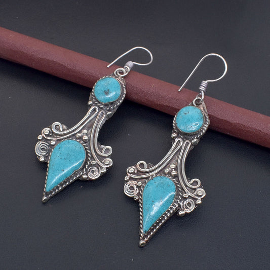 Turquoise Hanging Women Earrings Ethnic Tibetan Fashion Jewelry Gift EAR-10699