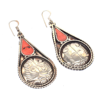 Red Coral Nepalese Earrings Mother's Day Gift Tibetan Fashion Jewelry EAR-10706