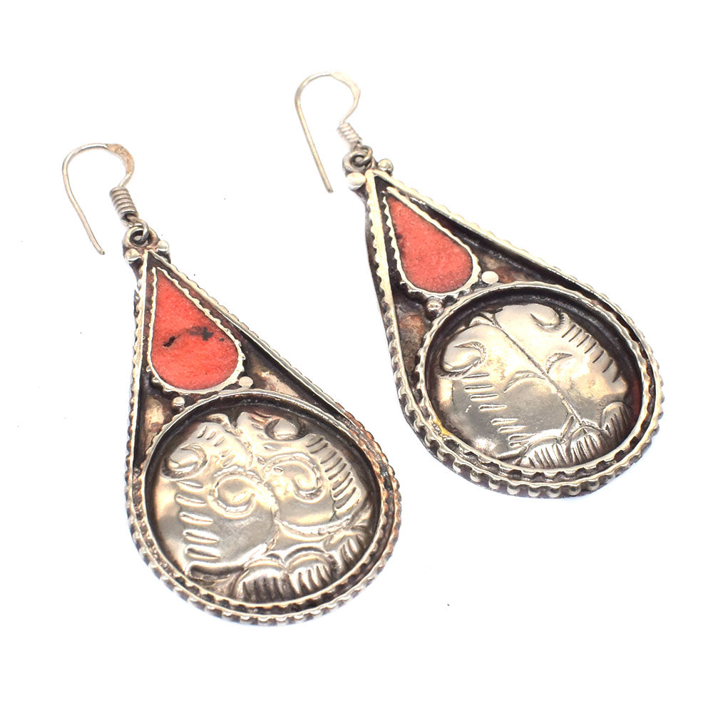 Red Coral Nepalese Earrings Mother's Day Gift Tibetan Fashion Jewelry EAR-10706