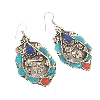 Turquoise Ethnic Earrings Mother's Day Gift Tibetan Silver Jewelry Gift EAR-10712