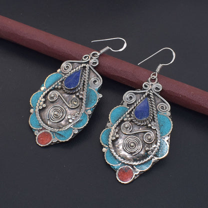 Turquoise Ethnic Earrings Mother's Day Gift Tibetan Silver Jewelry Gift EAR-10712