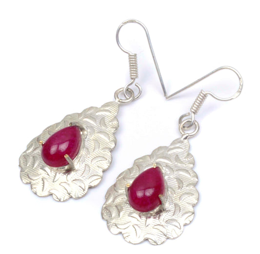 Schmuck mit Geburtsstein Juli: Wunderschöner handgefertigter Ohrring mit im Labor hergestelltem Rubin (2 EAR-127)