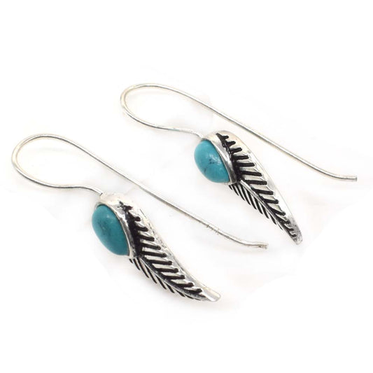 Tibetan Turquoise Gemstone Leaf Shape Silver Plated Jewelry Earring 1 EAR-3640