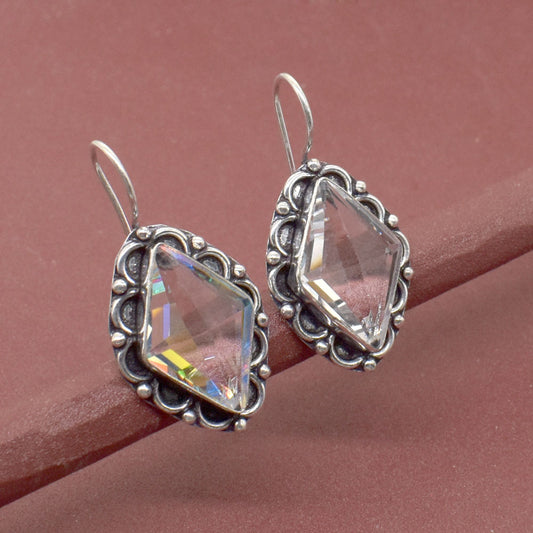 White Quartz Simulated Gemstone Handmade Fashion Kite Shape Earring 1 EAR-4145