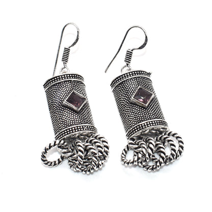 Amethyst Silver Dangle Earrings Oxidized Tribal Boho Jewelry EAR-4871