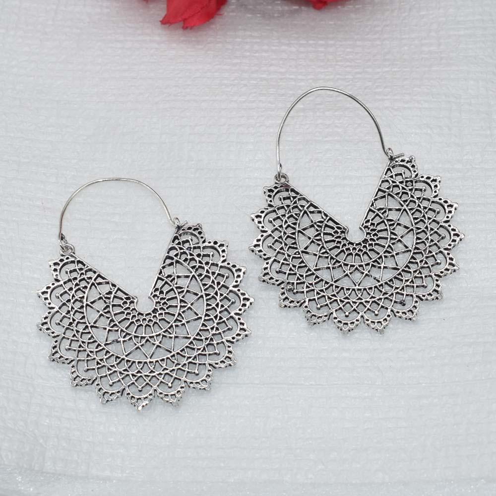 Filigree Silver Earrings Boho Mandala Dangle Earrings Ethnic Jewelry EAR-5305