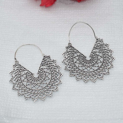 Filigree Silver Earrings Boho Mandala Dangle Earrings Ethnic Jewelry EAR-5305