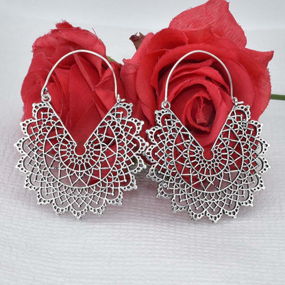 Filigree Silver Earrings Boho Mandala Dangle Earrings Ethnic Jewelry EAR-5305