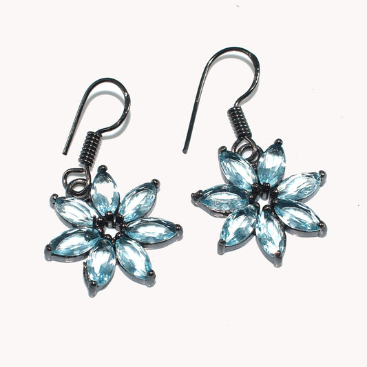 Swiss Blue Quartz Charm Gemstone Black Rhodium Jewelry Earring 1 EAR-5552