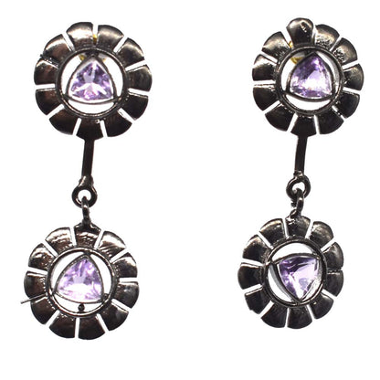 Amethyst Drop Earrings Oxidized Silver Floral Dangle Earrings EAR-5582