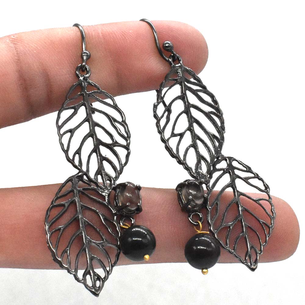 Blood Stone Smoky Cabs Gemstone Black Rhodium Jewelry Earring 1 EAR-5678
