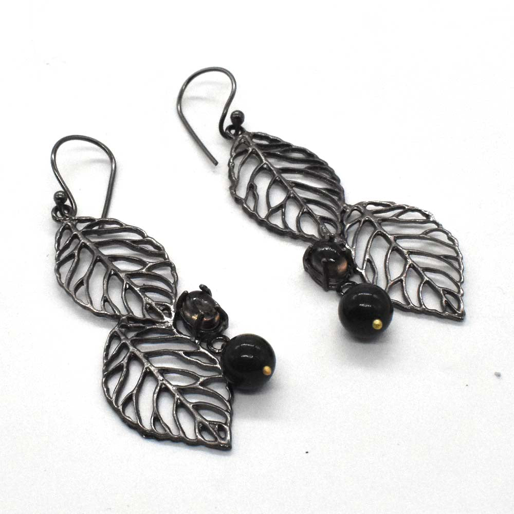 Blood Stone Smoky Cabs Gemstone Black Rhodium Jewelry Earring 1 EAR-5678