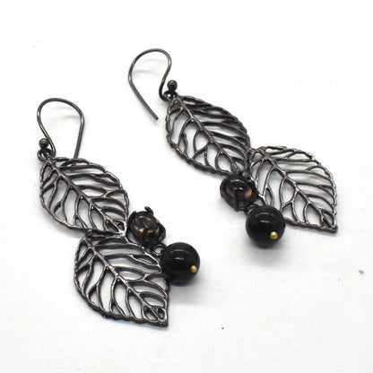 Blood Stone Smoky Cabs Gemstone Black Rhodium Jewelry Earring 1 EAR-5678