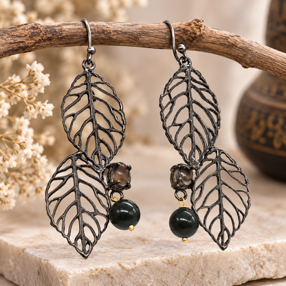 Blood Stone Smoky Cabs Gemstone Black Rhodium Jewelry Earring 1 EAR-5678