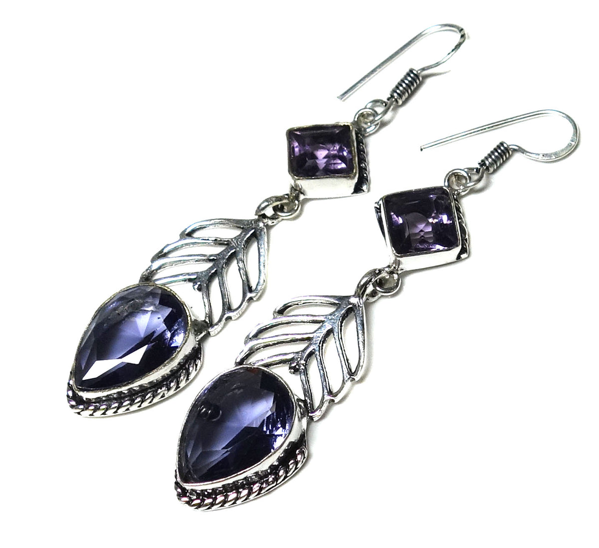 Amethyst Quartz Gemstone Silver Plated Jewelry Leaf Earring 2" To 3" EAR-5907