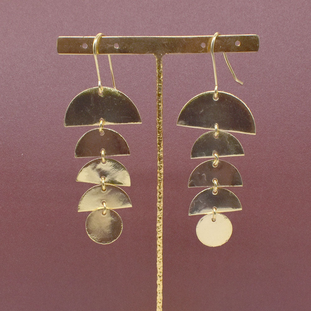 Gold Plated Half Moon Earrings Lightweight Celestial Jewelry Minimalist 2" EAR-6386