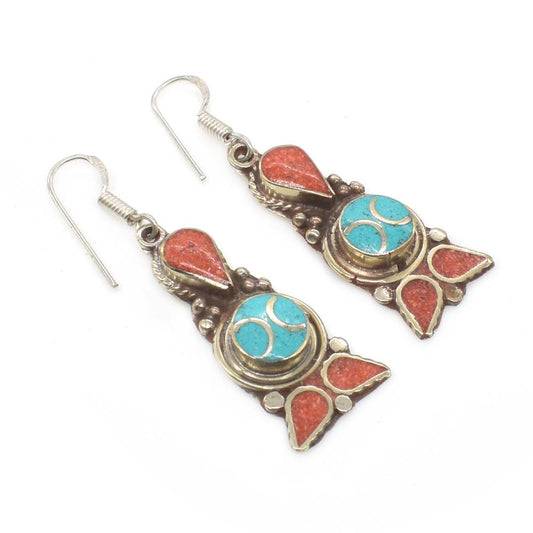 Afgani Earring Turquoise Red Coral Tibetan Jewelry Earring 1 EAR-4432