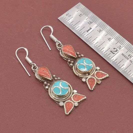 Afgani Earring Turquoise Red Coral Tibetan Jewelry Earring 1 EAR-4432