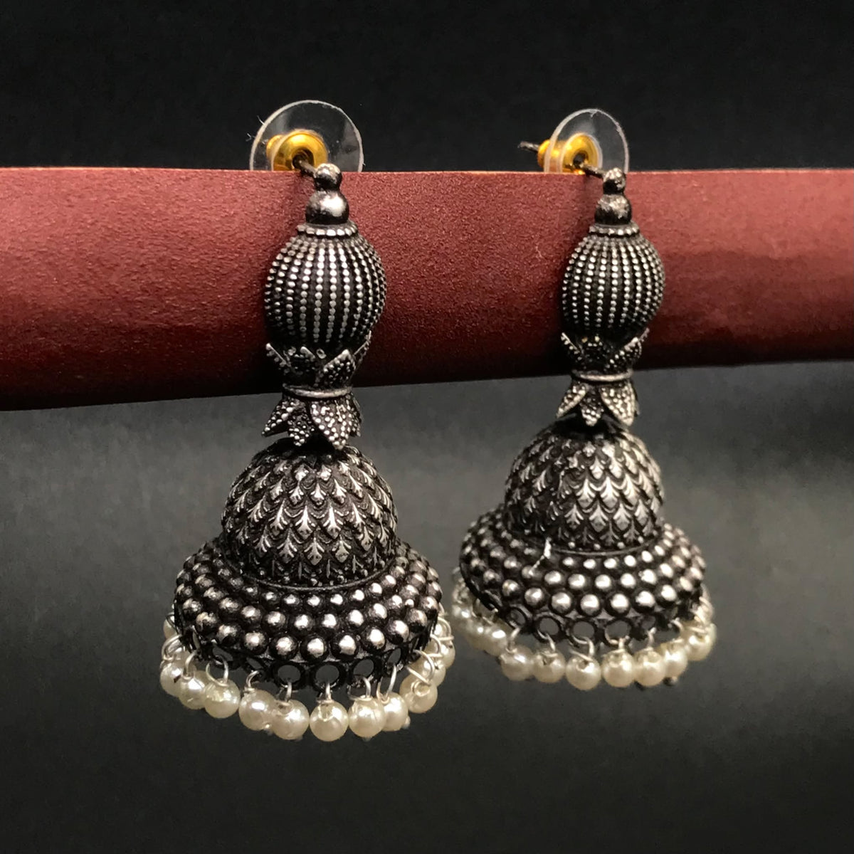 Handmade Oxidized Silver Plated Pearl Earrings Stylish Daily Wear Jewelry EAR-7529