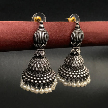 Handmade Oxidized Silver Plated Pearl Earrings Stylish Daily Wear Jewelry EAR-7529
