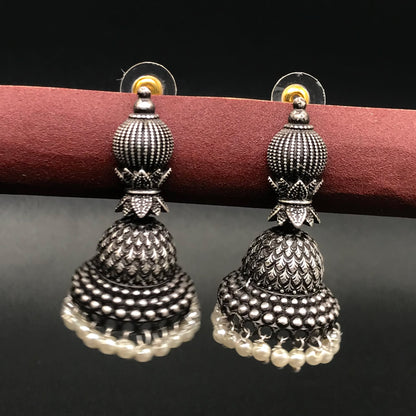 Handmade Oxidized Silver Plated Pearl Earrings Stylish Daily Wear Jewelry EAR-7529