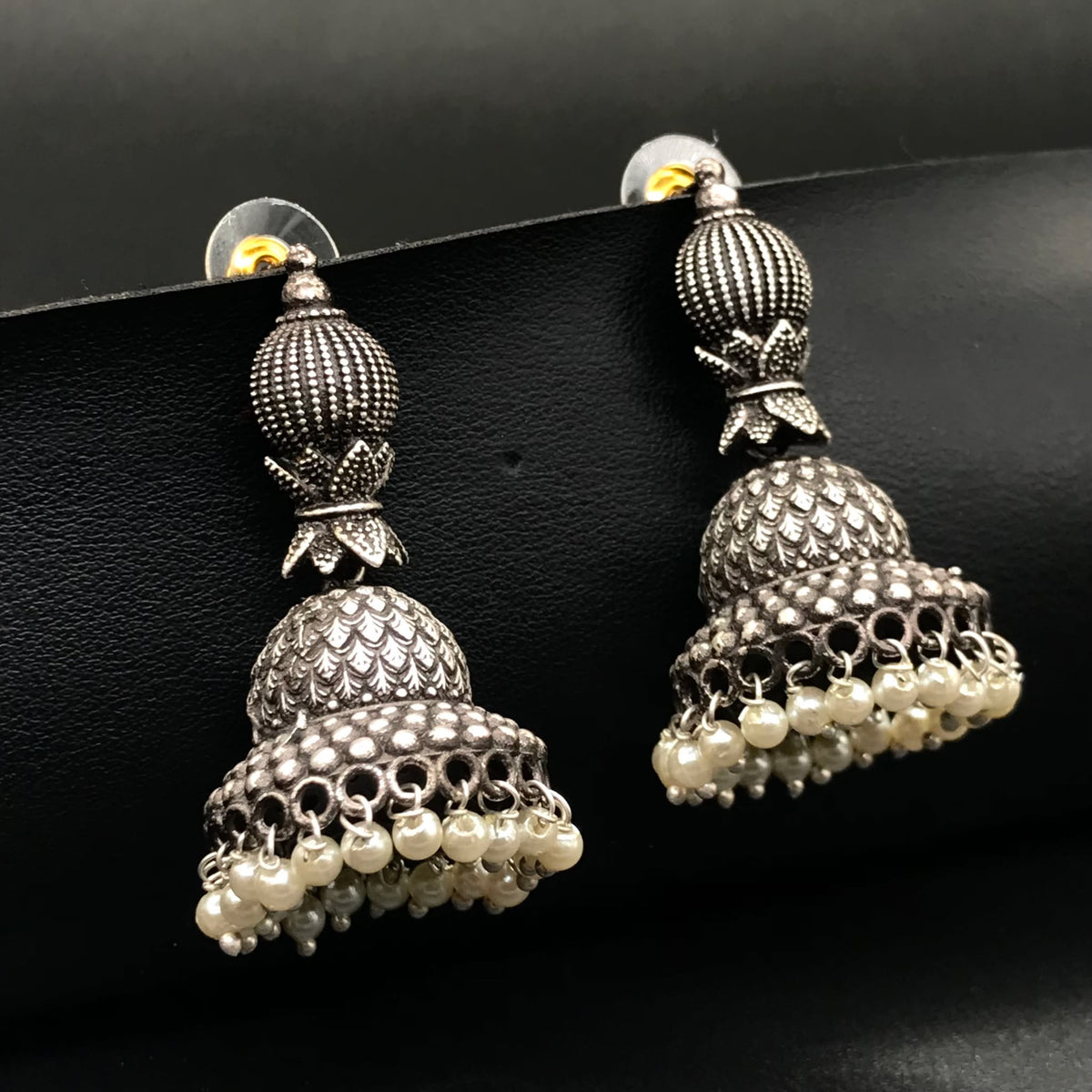 Handmade Oxidized Silver Plated Pearl Earrings Stylish Daily Wear Jewelry EAR-7529