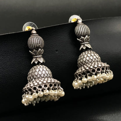 Handmade Oxidized Silver Plated Pearl Earrings Stylish Daily Wear Jewelry EAR-7529