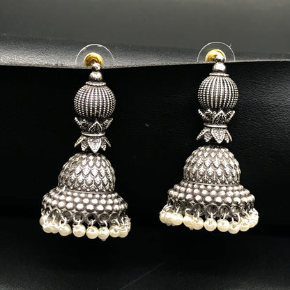 Handmade Oxidized Silver Plated Pearl Earrings Stylish Daily Wear Jewelry EAR-7529