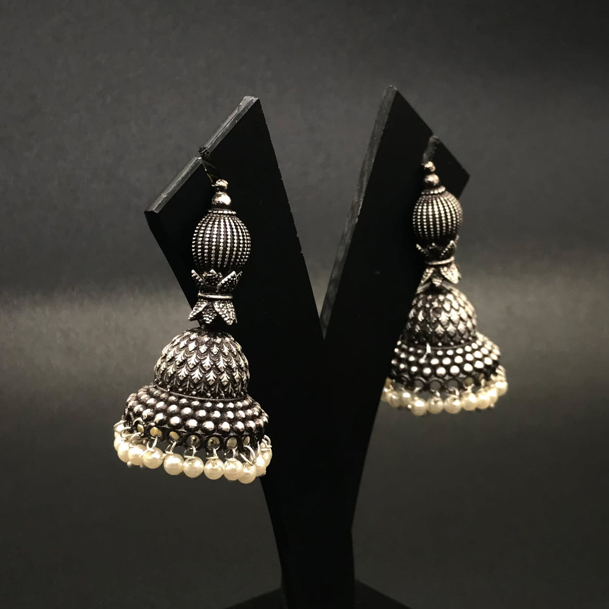 Handmade Oxidized Silver Plated Pearl Earrings Stylish Daily Wear Jewelry EAR-7529
