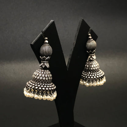 Handmade Oxidized Silver Plated Pearl Earrings Stylish Daily Wear Jewelry EAR-7529