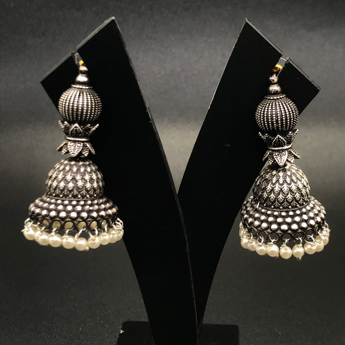 Handmade Oxidized Silver Plated Pearl Earrings Stylish Daily Wear Jewelry EAR-7529