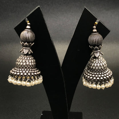 Handmade Oxidized Silver Plated Pearl Earrings Stylish Daily Wear Jewelry EAR-7529
